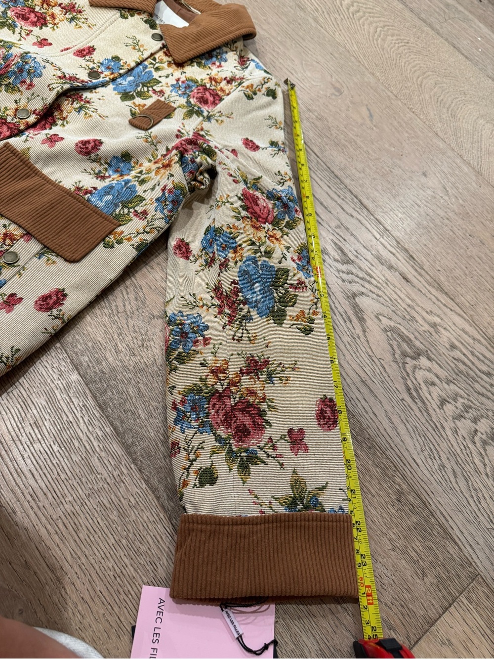 Avec Les Filles Beige Floral Utility Jacket with Rust Corduroy Trim S - Picture 9 of 11